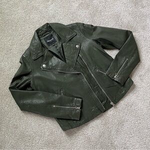 Madewell Women’s Washed Leather Motorcycle Moto Jacker Dark Forest Green Size M